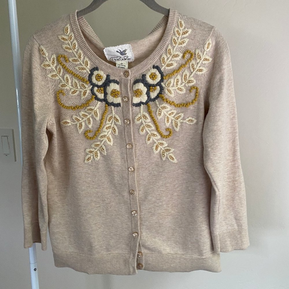 Anthropologie Tabitha Sweater Beaded Boho Art Deco
